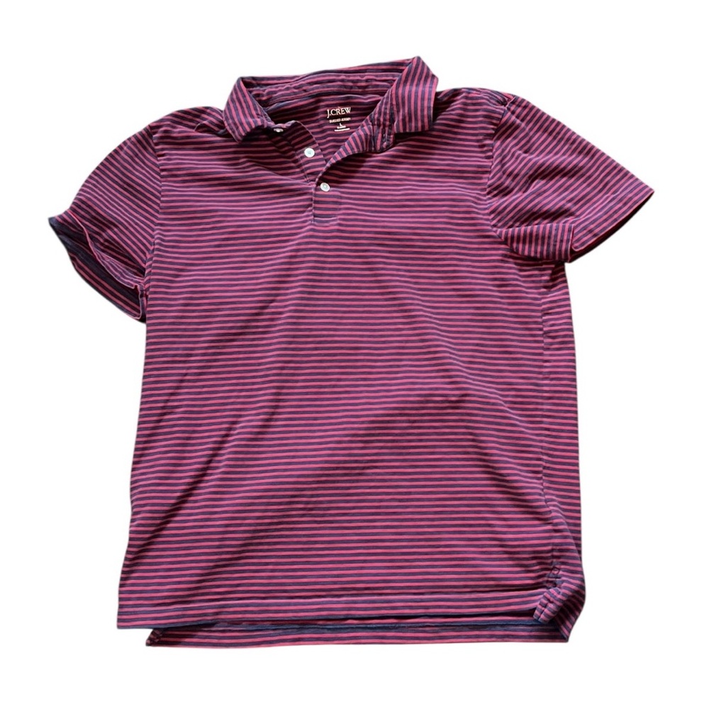 J.Crew Sueded Jersey Striped Polo Shirt – Size L – Red & Navy